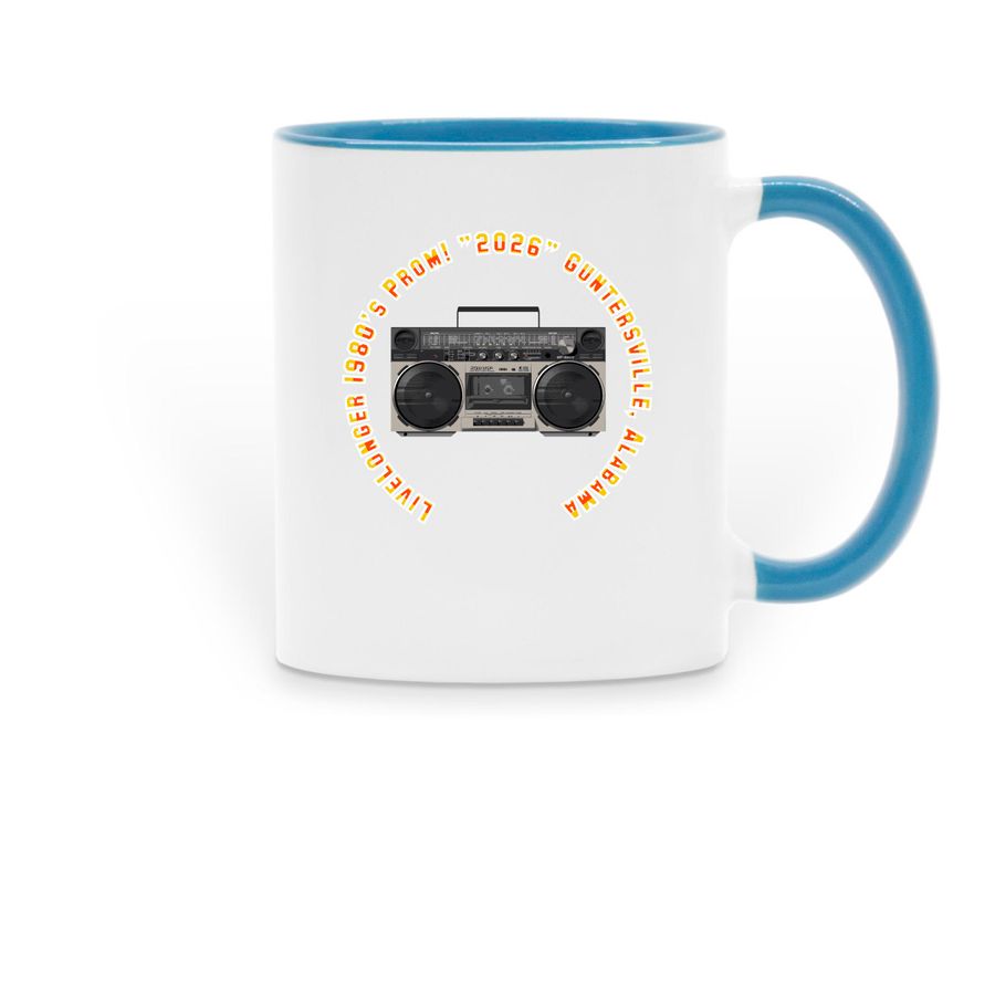 LiveLonger 1980's Prom groovy Boombox Cup!, a Light Blue Two-Tone Ceramic Mug