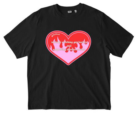 Gay hockey and abortion access, a Black Stanley/Stella Unisex Freestyler Heavyweight Tee