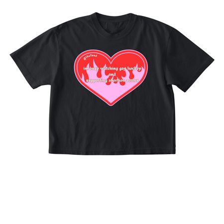 Gay hockey and abortion access, a Black Comfort Colors Boxy Tee