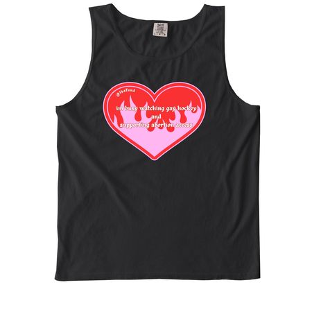 Gay hockey and abortion access, a Black Comfort Colors Tank Top