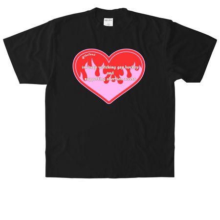 Gay hockey and abortion access, a Black Heavyweight Garment Dye Tee