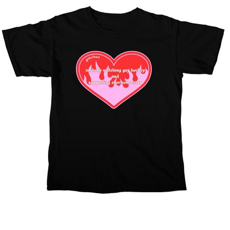 Gay hockey and abortion access, a Black Comfort Colors Unisex Tee