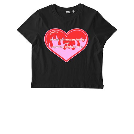 Gay hockey and abortion access, a Black Stanley/Stella Women?s Stella Muser Tee
