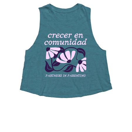 Crecer en comunidad, a Heather Deep Teal Women's Cropped Racerback Tank