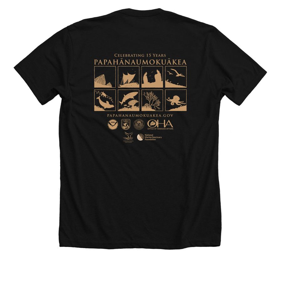 Papah?naumoku?kea 15th Anniversary, a Solid Black Blend Premium Unisex Tee (back-view)