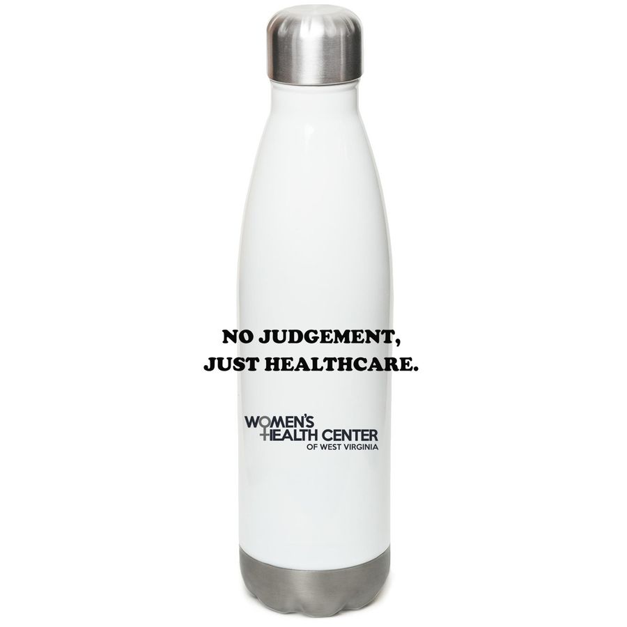 Fierce Ally Water Bottle, a White Stainless Steel Water Bottle (back-view)