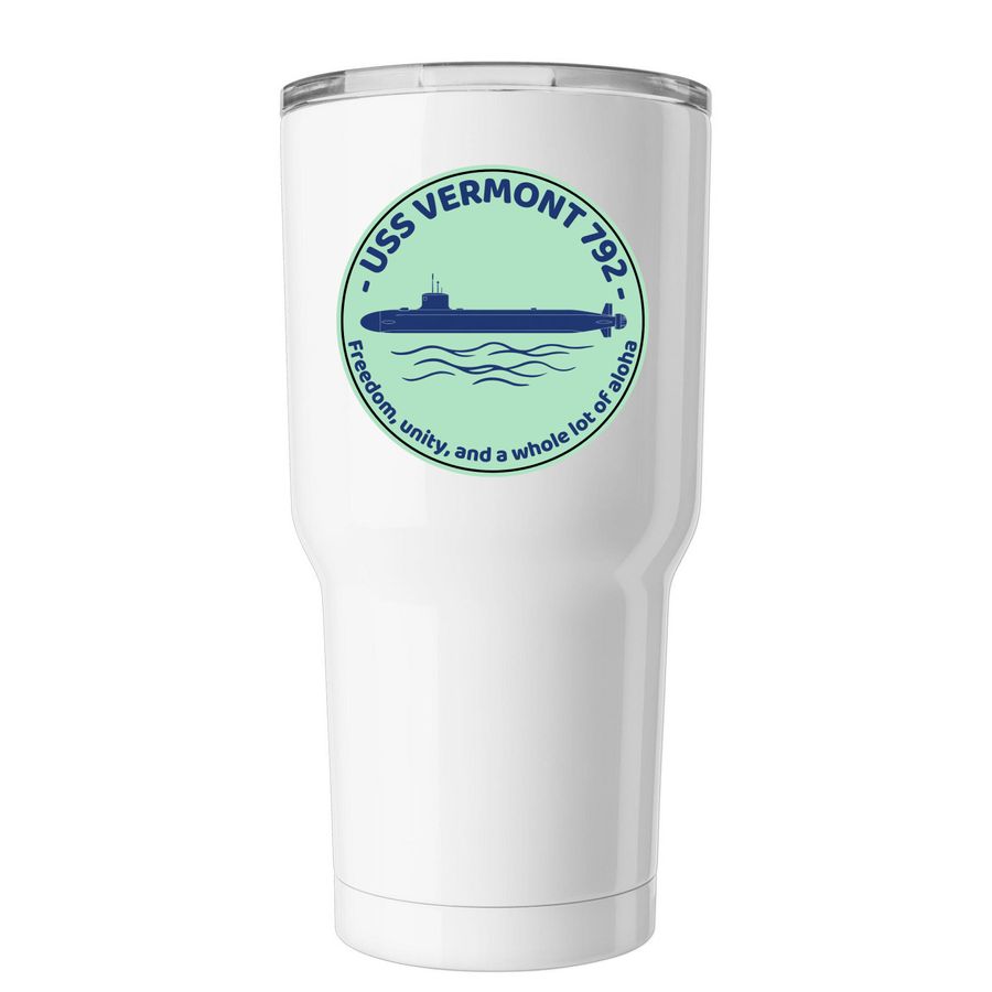 USS Vermont Aloha Tumbler, a White Insulated Tumbler (back-view)