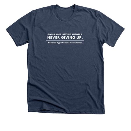 Never Giving Up, a Heather Navy Premium Unisex Tee