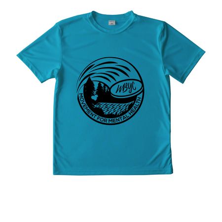 Black Frisbee Logo, a Atomic Blue Youth Performance Tee