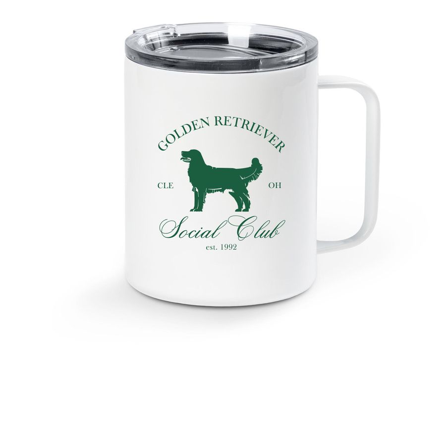 Golden Retriever Social Club Mug, a White Stainless Steel Travel Mug