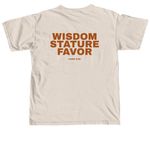 Wisdom, Stature, Favor - cream/orange, a Ivory Comfort Colors Unisex Tee (back-view)