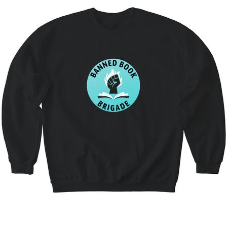 Banned Book Brigade, a Black Softstyle Crewneck Sweatshirt