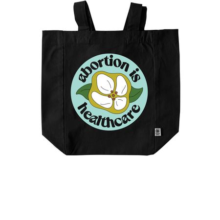 Abortion is Healthcare, a Black Recycled Cotton Tote Bag