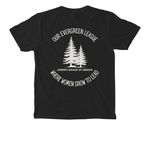 Our Evergreen League T-Shirt, a Black Comfort Colors Pocket Tee (back-view)