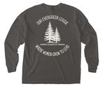 Our Evergreen League T-Shirt, a Pepper Comfort Colors Long Sleeve Pocket Tee (back-view)