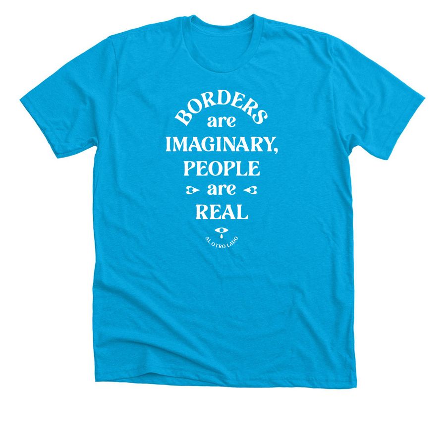 Borders (Bright Colors/White Text), a Neon Blue Premium Unisex Tee
