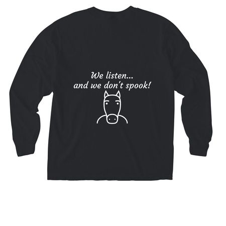 We listen...and don't spook!, a Black Comfort Colors Long Sleeve Pocket Tee (back-view)