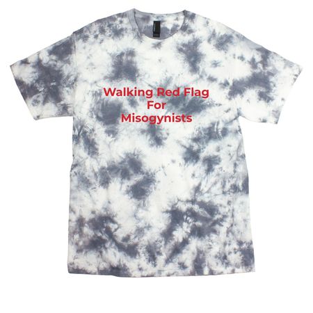 Red Flag for Misogynists (red), a Grey Crystal Tie Dye Tee