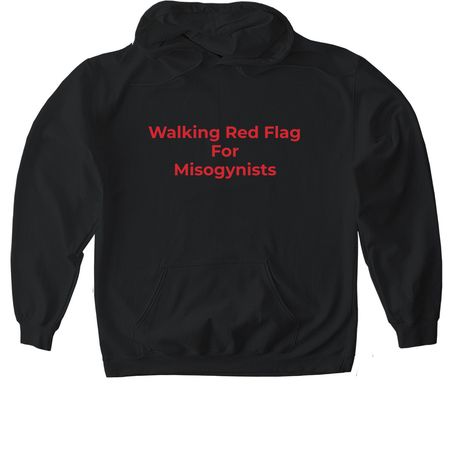 Red Flag for Misogynists (red), a Black Gildan Softstyle Pullover Hoodie