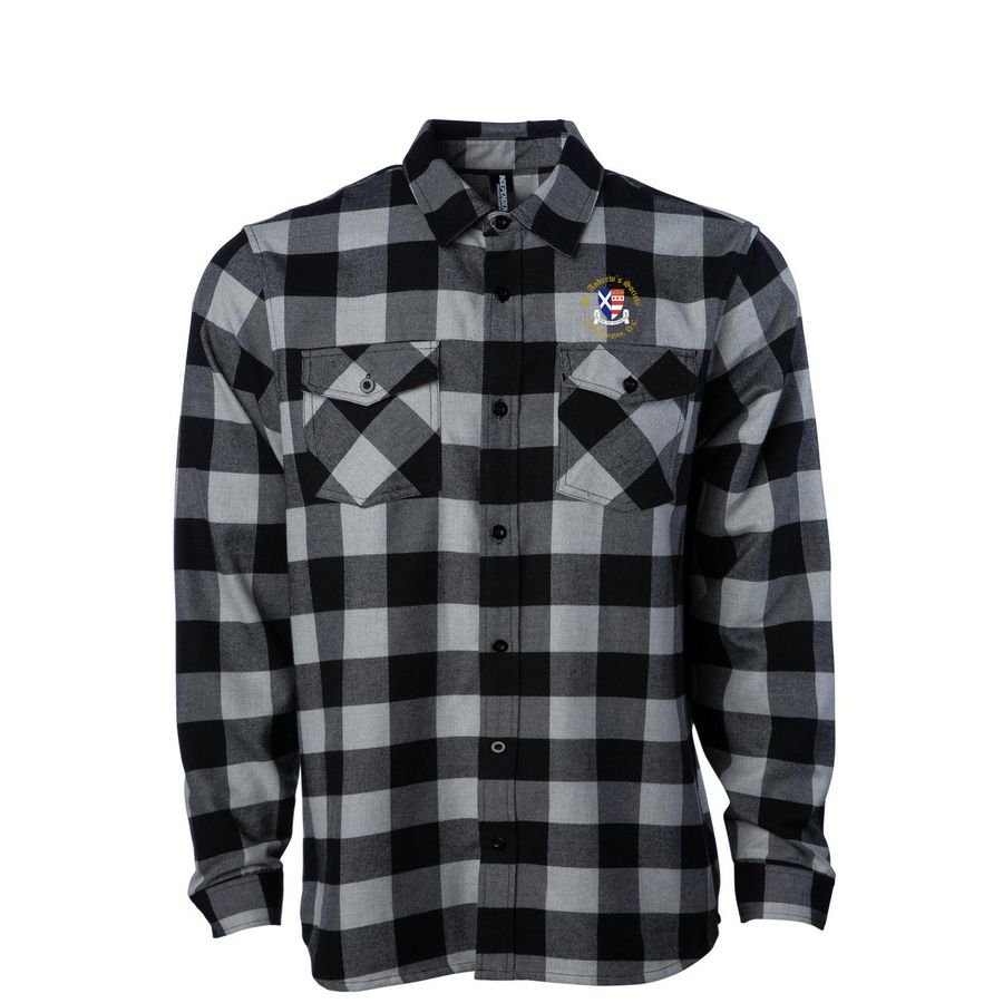 Saint Andrew's Flannel - Full Logo, a Grey Heather/ Black Unisex Flannel Shirt