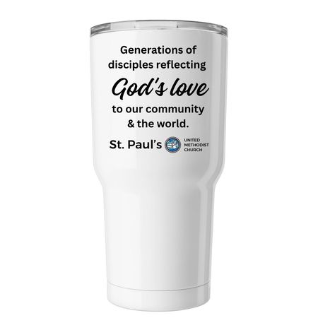 St. Paul's Tumbler, a White Insulated Tumbler (back-view)