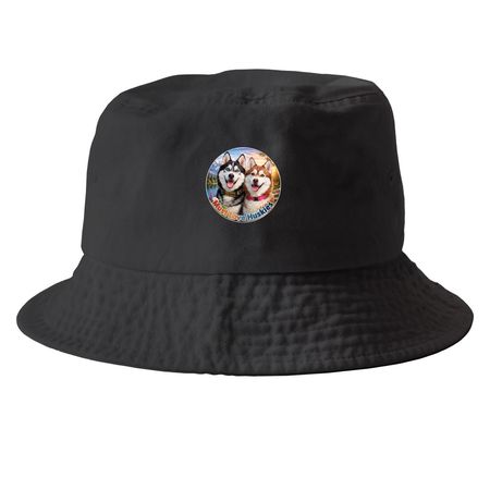 Must Love Huskies, a Black Printed Bucket Hat