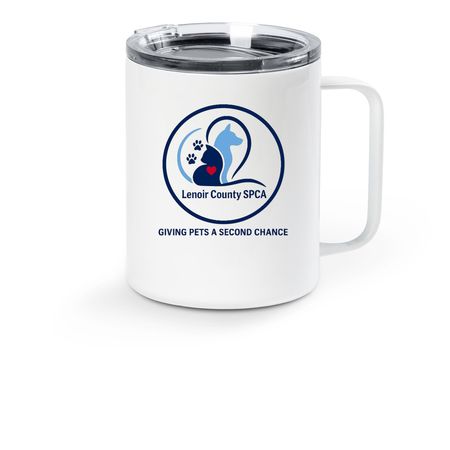 Gifts that support the Shelter, a White Stainless Steel Travel Mug