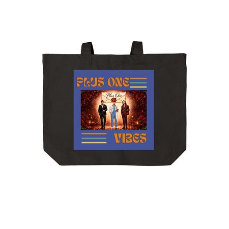 Plus One Vibes Tote, a Deep Black Cotton Canvas Tote Bag