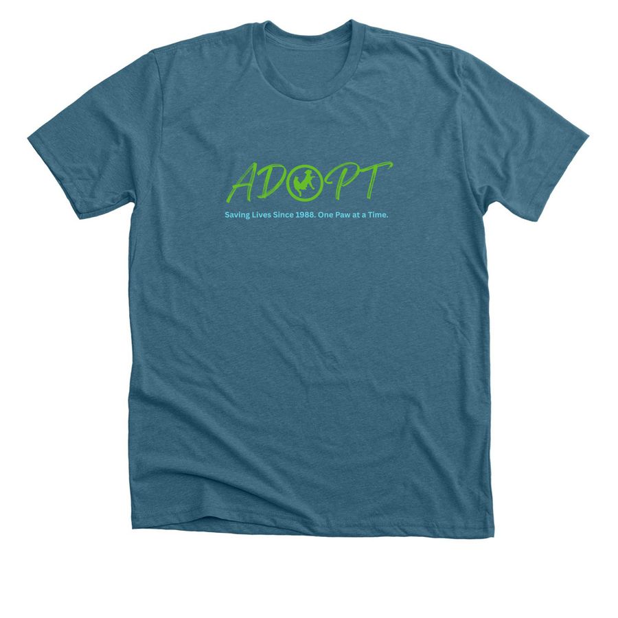 AO Adopt Tee, a Heather Deep Teal Premium Unisex Tee