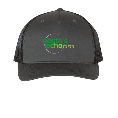 Earth's Echo Farm Hats, a Charcoal/ Black Printed Five-Panel Trucker Cap
