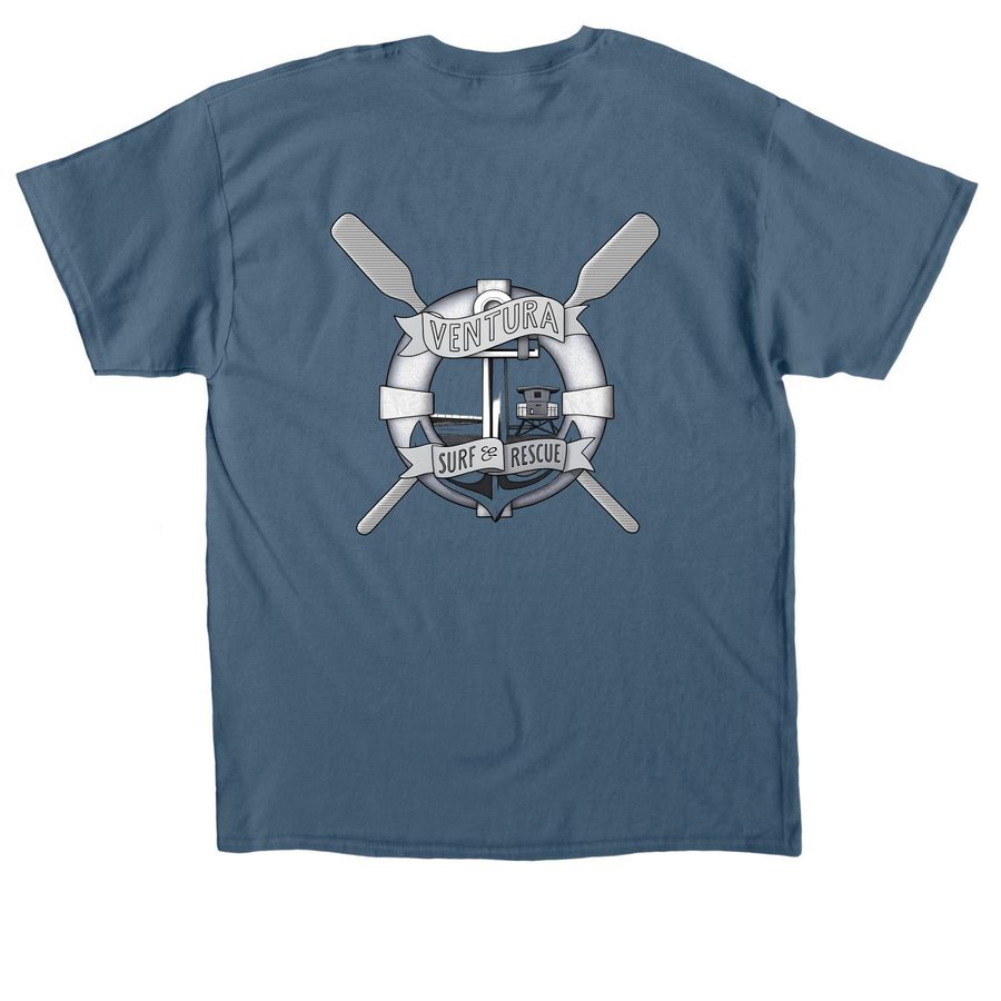 Ventura Surf Rescue Design, a Indigo Blue Classic Unisex Tee (back-view)