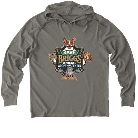 Save Briggs Animal Adoption Center, a Driftwood Grey Allmade Organic Cotton Mineral Dye Hoodie Tee