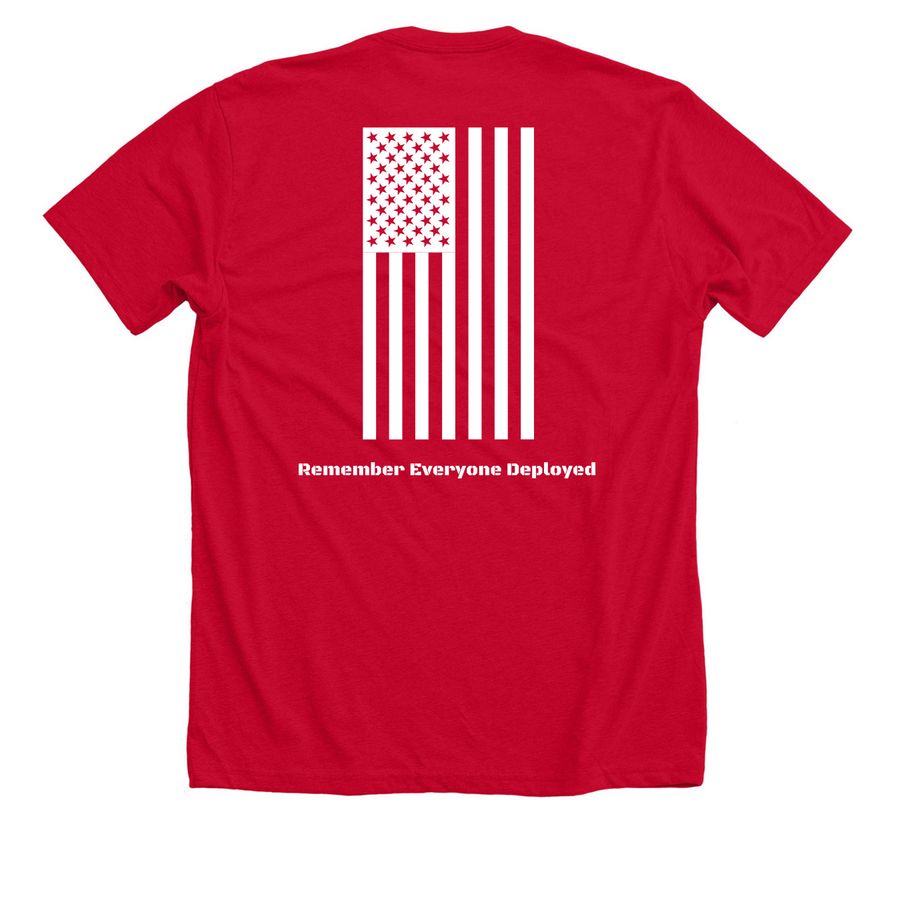 Charlie Co. FRG RED, a Solid Red Blend Premium Unisex Tee (back-view)