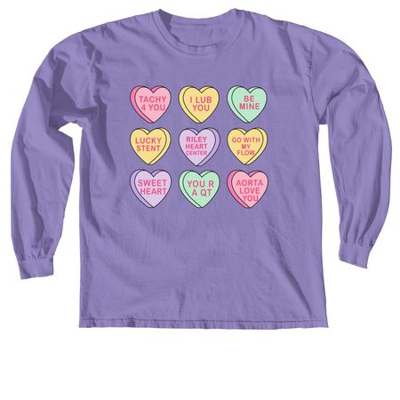 Conversation Hearts for Riley, a Violet Comfort Colors Long Sleeve Tee