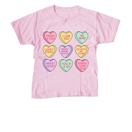 Conversation Hearts for Riley, a Light Pink Youth Unisex Tee