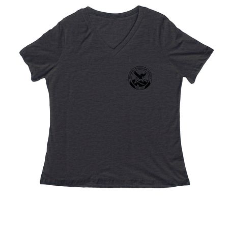 Eco-Friendly & 100% Cotton - Black Logo, a Dark Grey Heather Women's Relaxed V-Neck Tee