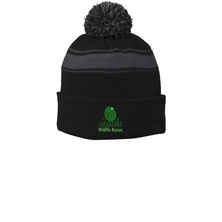 Winter Beanie, a Black/ Iron Grey Printed Stripe Pom-Pom Beanie