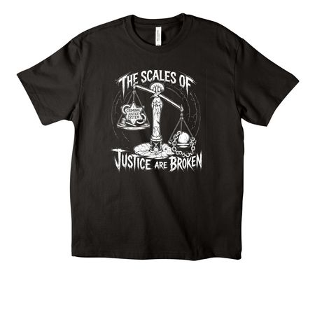 SCALES OF JUSTICE II, a Black Unisex Heavyweight Tee