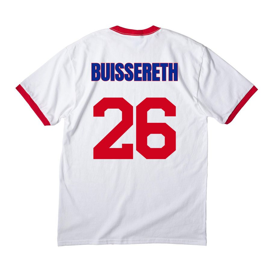Buissereth, a White/ Red Cotton Ringer Tee (back-view)