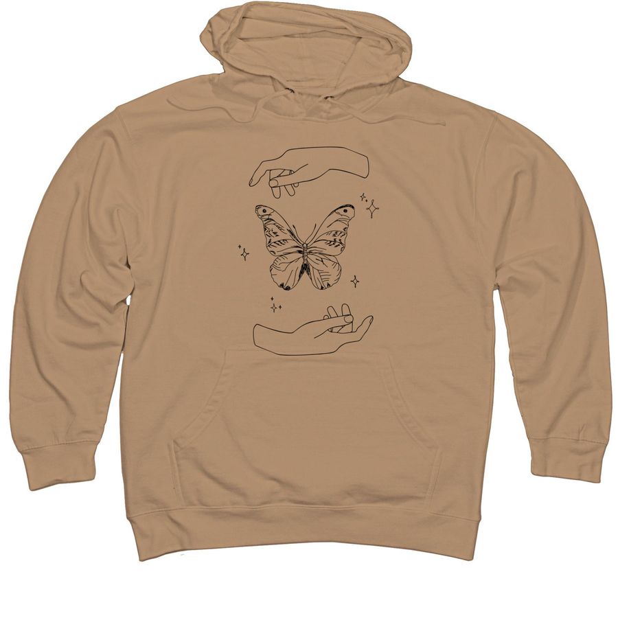 Butterfly in the Palm of My Hand, a Sandstone Midweight Pullover Hoodie