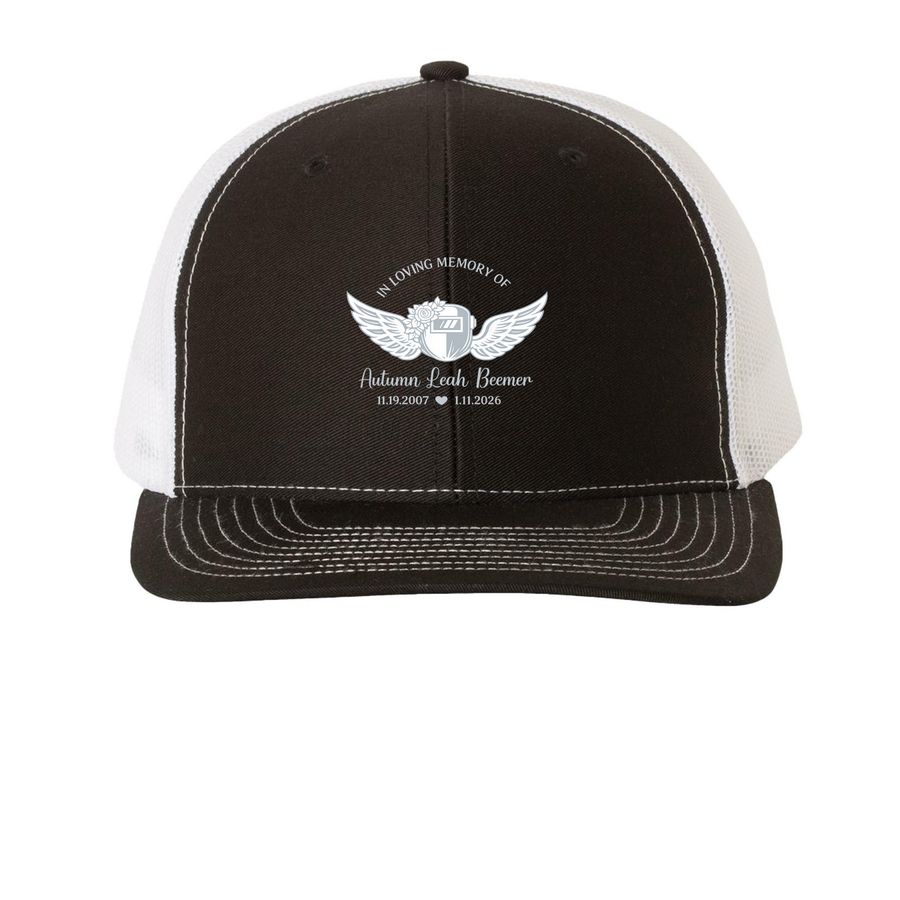 In memory of Autumn Beemer, a Black/ White Printed Snapback Trucker Cap