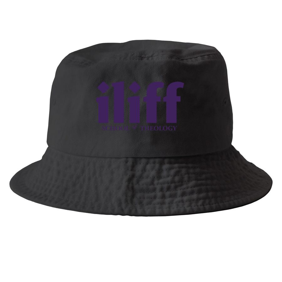 Iliff Hats - Purple Logo, a Black Printed Bucket Hat