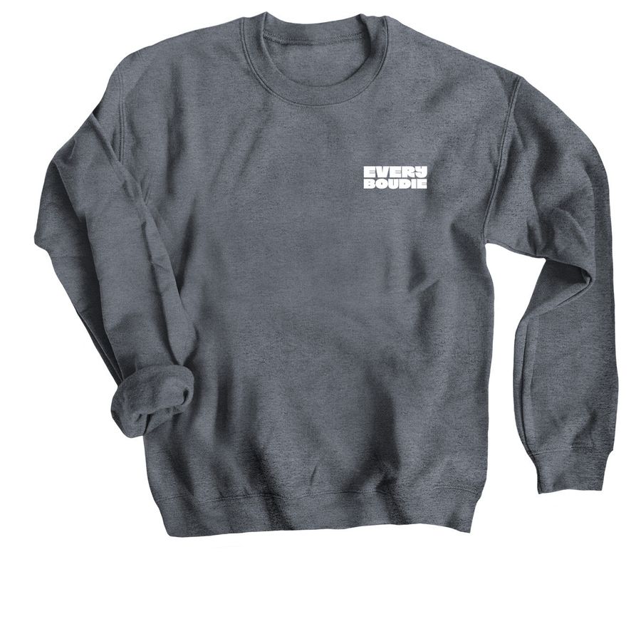 EveryBoudie Logo Merch, a Dark Heather Crewneck Sweatshirt