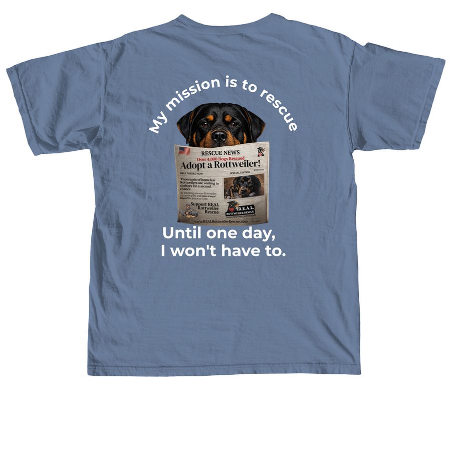 End the need for rescue ( Soft Colors), a Blue Jean Comfort Colors Unisex Tee (back-view)