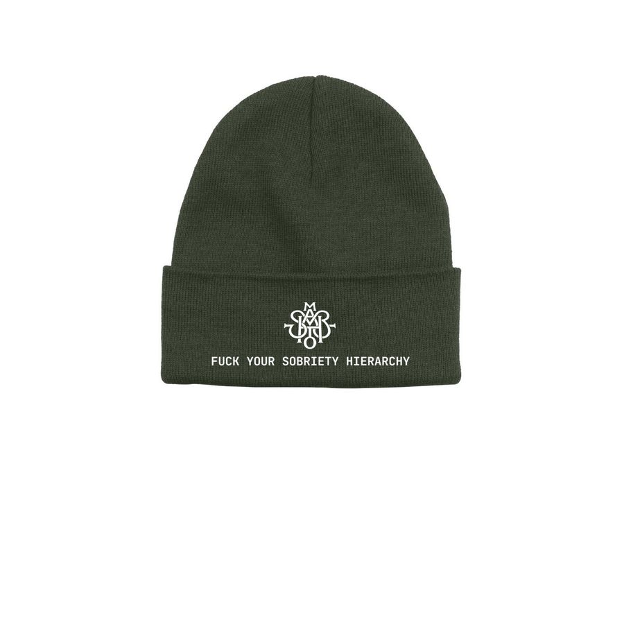 FUCK YOUR SOBRIETY HIERARCHY., a Alpine Printed Base Camp Beanie