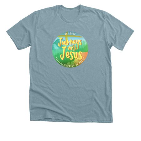 Journeys with Jesus, a Heather Blue Lagoon Premium Unisex Tee
