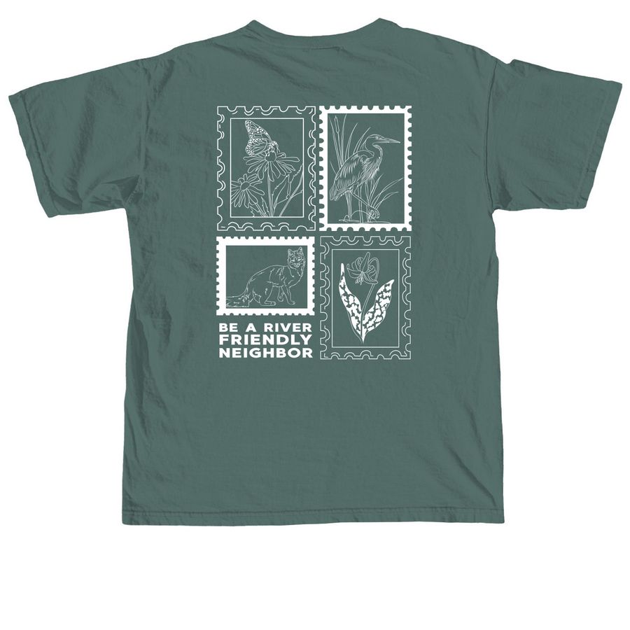 Be a River Friendly Neighbor, a Blue Spruce Comfort Colors Unisex Tee
