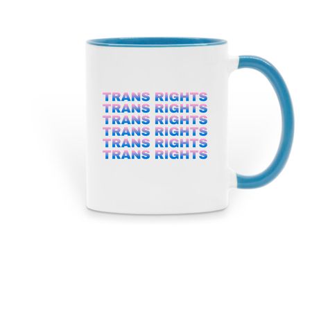 TRANS RIGHTS MUG, a Light Blue Two-Tone Ceramic Mug