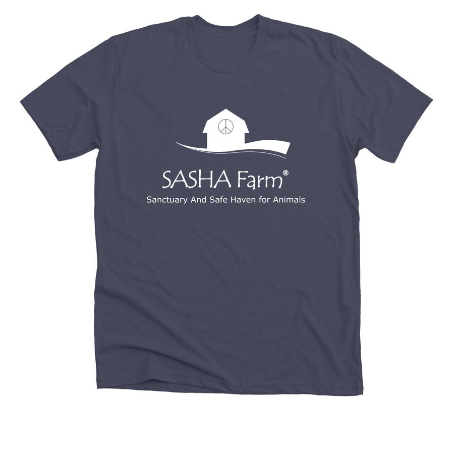 White Logo, a Heather Midnight Navy Premium Unisex Tee