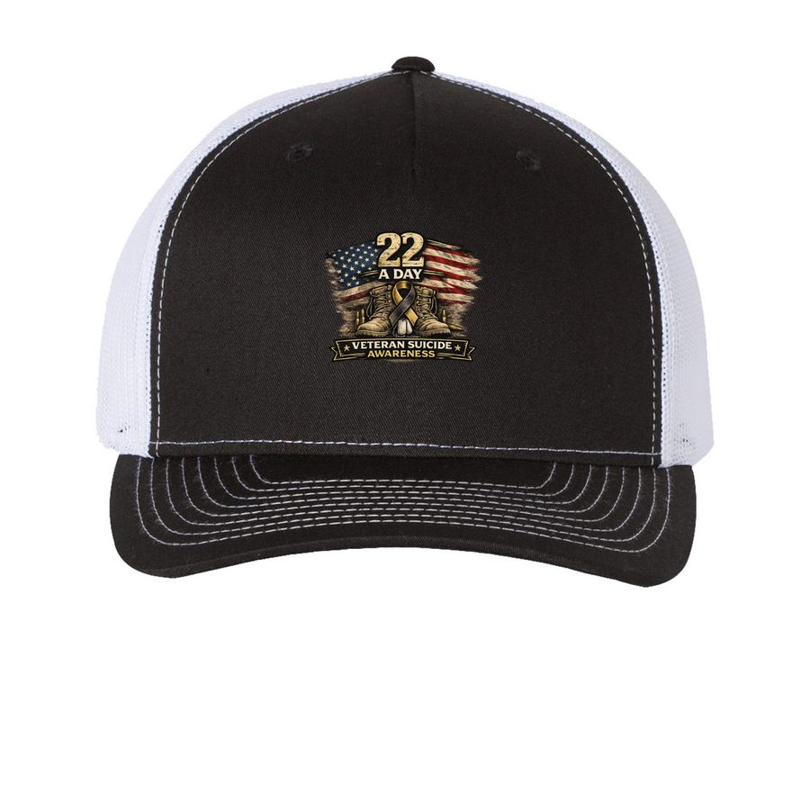 Veteran Suicide Awareness, a Black/ White Printed Five-Panel Trucker Cap